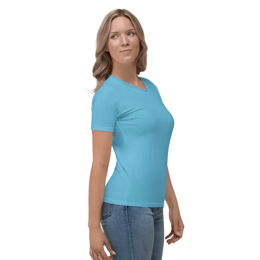 Plain Medium Light Blue Light Summer Women's Crewneck Polyester Heavyweight Premium T-Shirt by Treasure Pie product image (2)