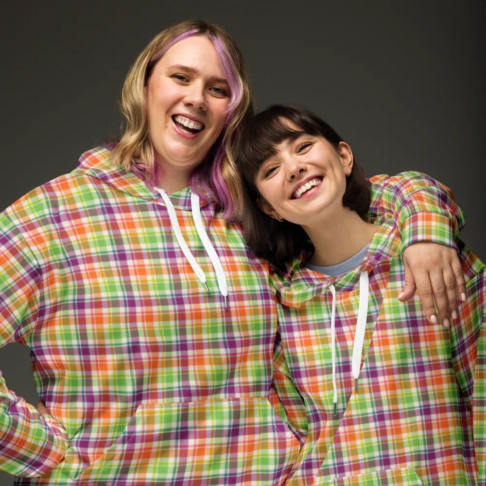 Purple, Orange, and Lime Green Plaid Hoodie product image (3)