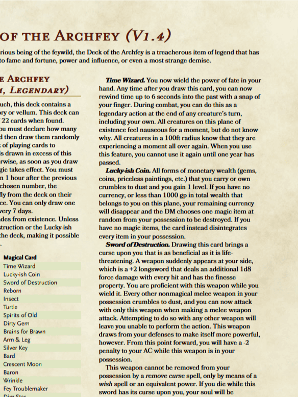 The Deck of the Archfey (5e Homebrew Item) product image (2)