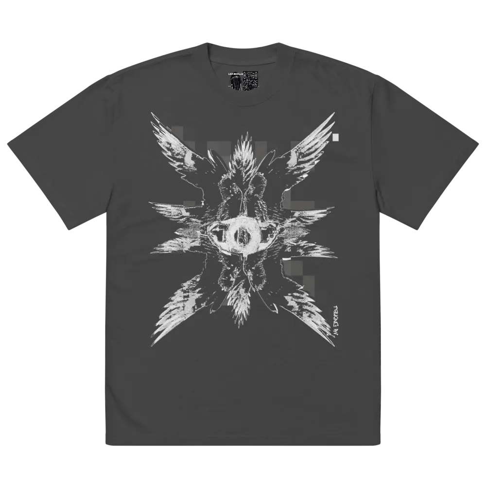 Glitched Seraphim Angel White Oversized Faded T-Shirt product image (2)
