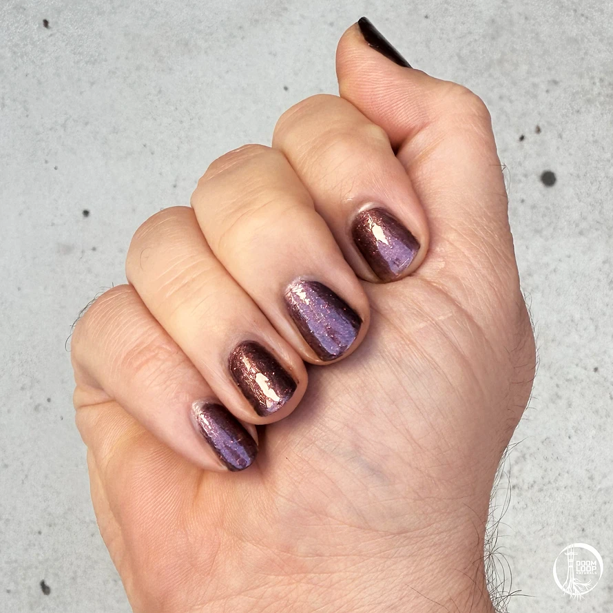 manicured nails with RED SHIFT nail lacquer from Doom Loop 