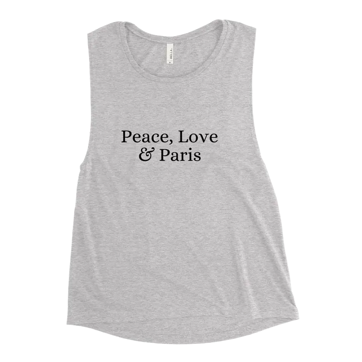Peace, Love and Paris Women's Flowy Muscle Tank | Black Ink product image (2)