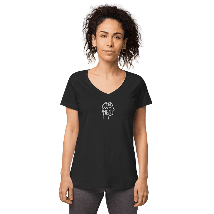 In My Head embroidered women's fitted v-neck tee (white design) product image (2)