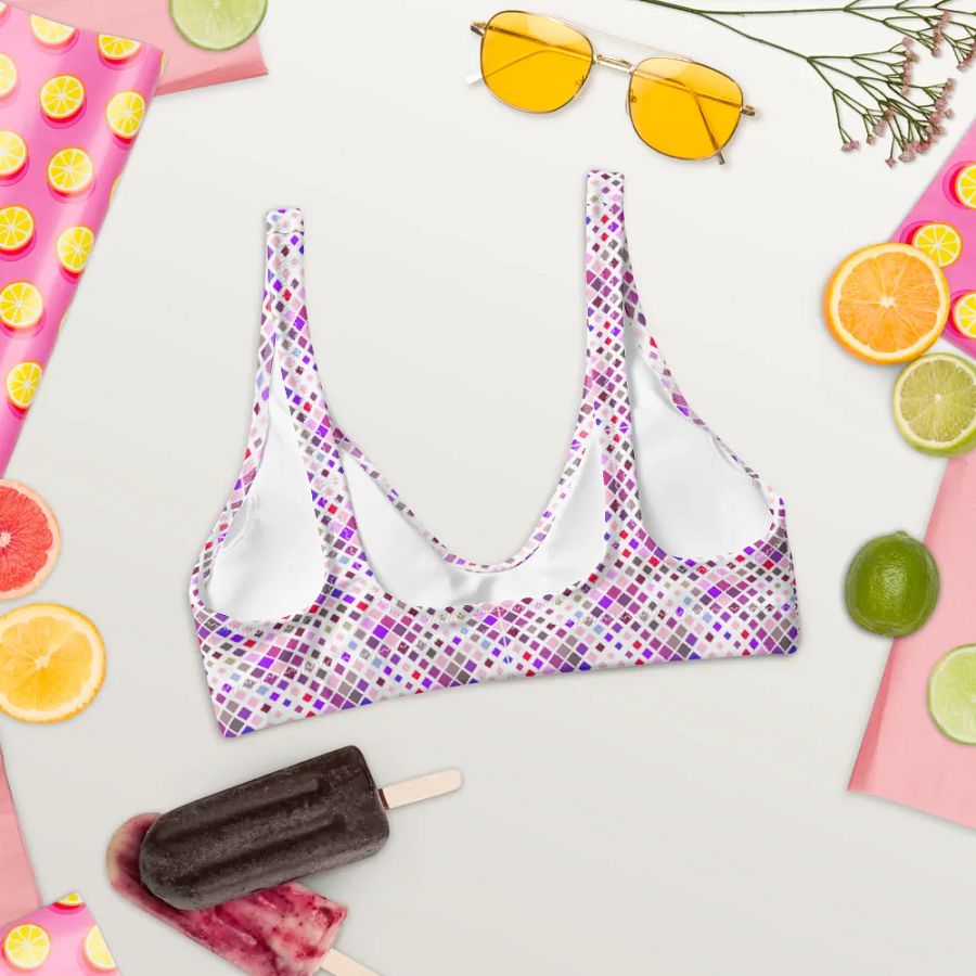 Colorful Square Pattern Design Padded Bikini Top - V1 product image (3)