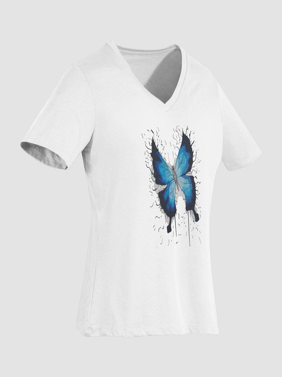 White Cat Blue Butterfly (art by Dina R.) watercolor painting - Women's Relaxed V-Neck T-Shirt product image (6)