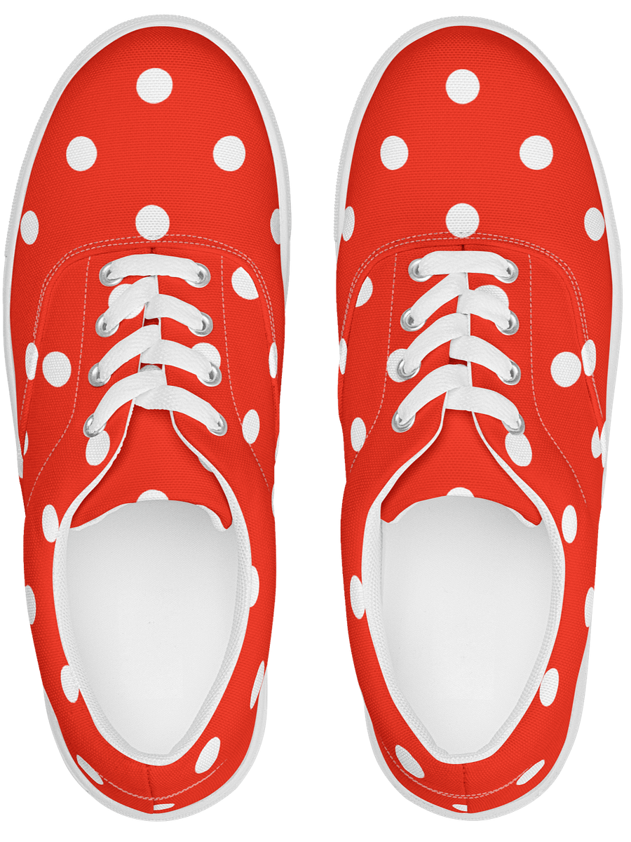 White Polka Dots on Red Women's Lace-Up Canvas Shoes product image (1)
