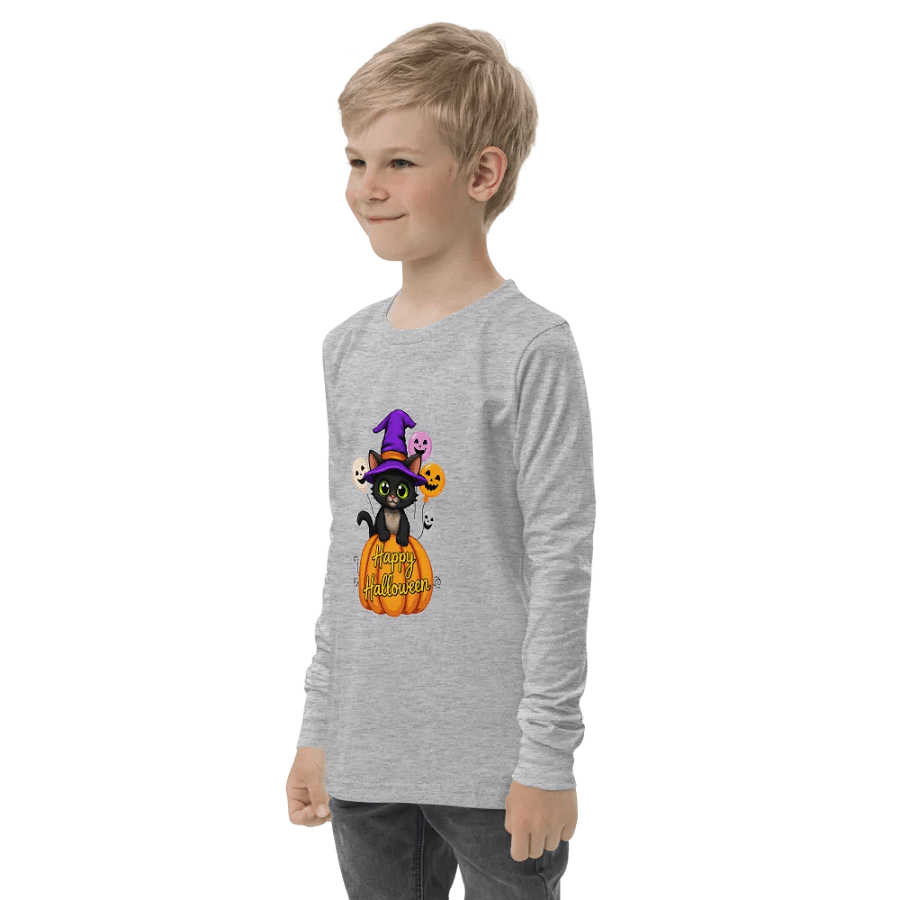 Witchy Cat Halloween Youth L/S Tee product image (3)