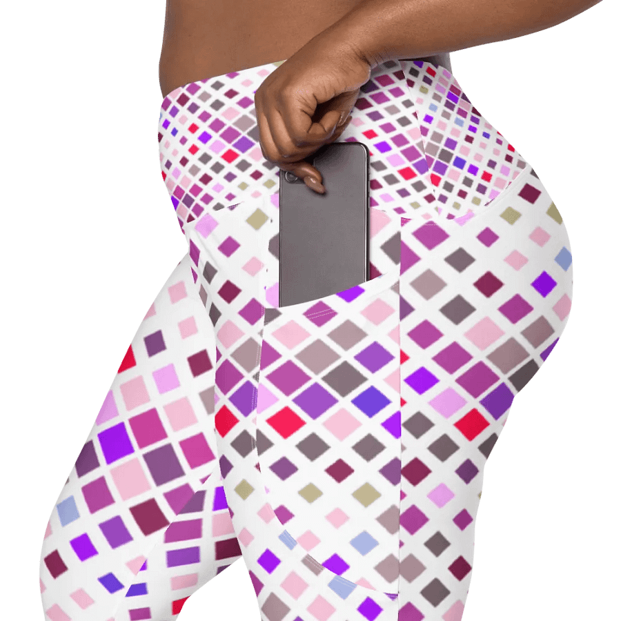 Colorful Square Pattern Design Leggings with Pocket - v11 product image (12)