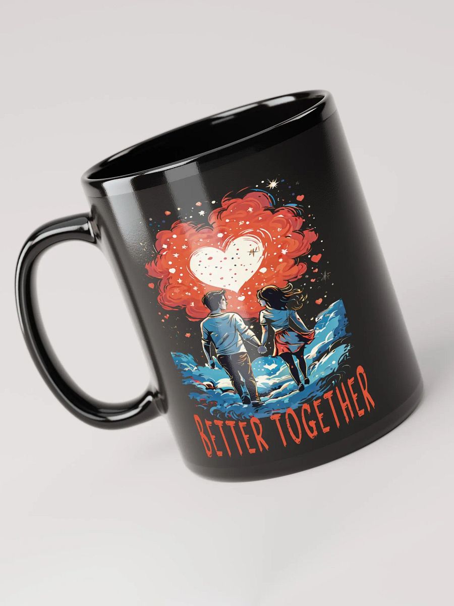 Better Together – Romantic Black Glossy Mug Printed on Both Sides | Adorable Cartoon Couple with Hearts & Stars | Perfect Gift for Couples product image (3)