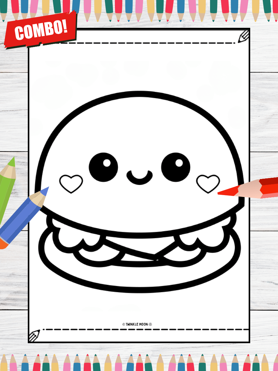 100 Cute Kawaii Food Coloring Pages#Combo (PDF Coloring Pages) product image (4)