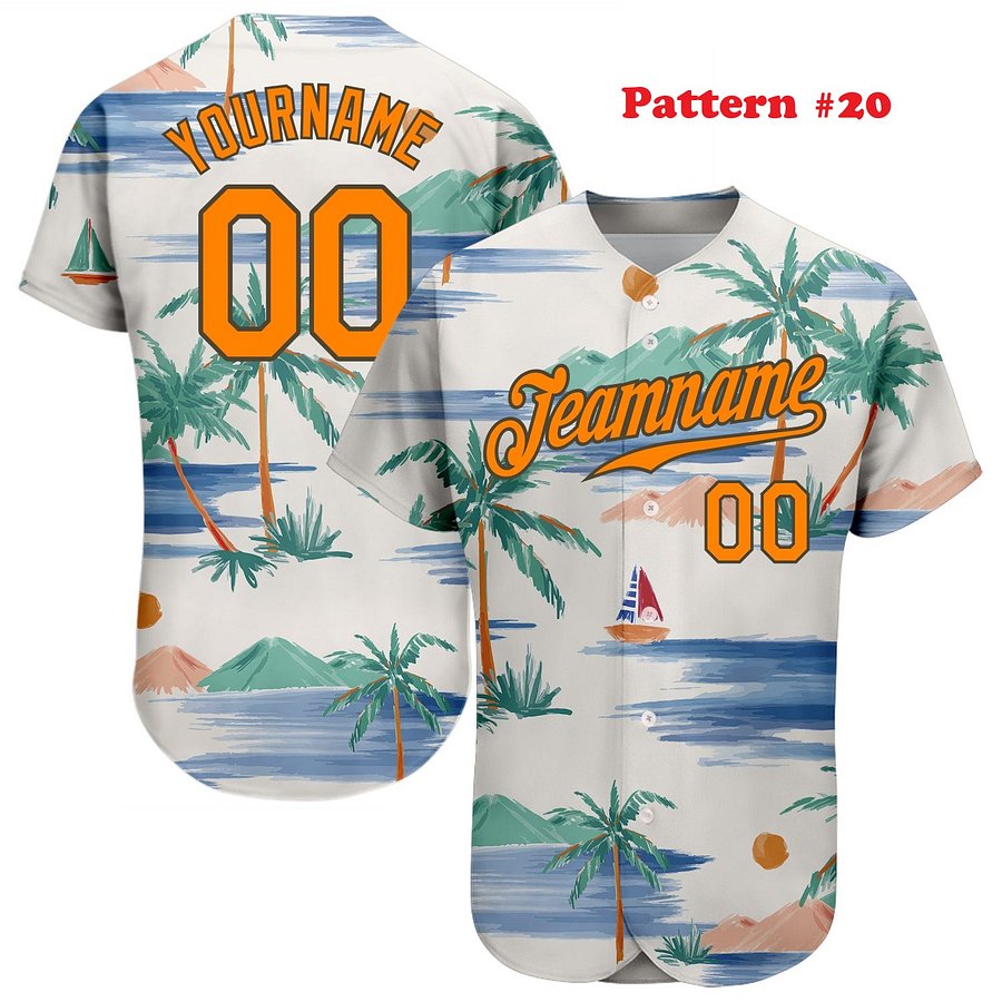 Authentic Baseball Jersey, Custom Baseball Jersey, Personalized Sport Jersey, Hawaiian Multi Colorful, Summer Palm Coconut Sea product image (189)