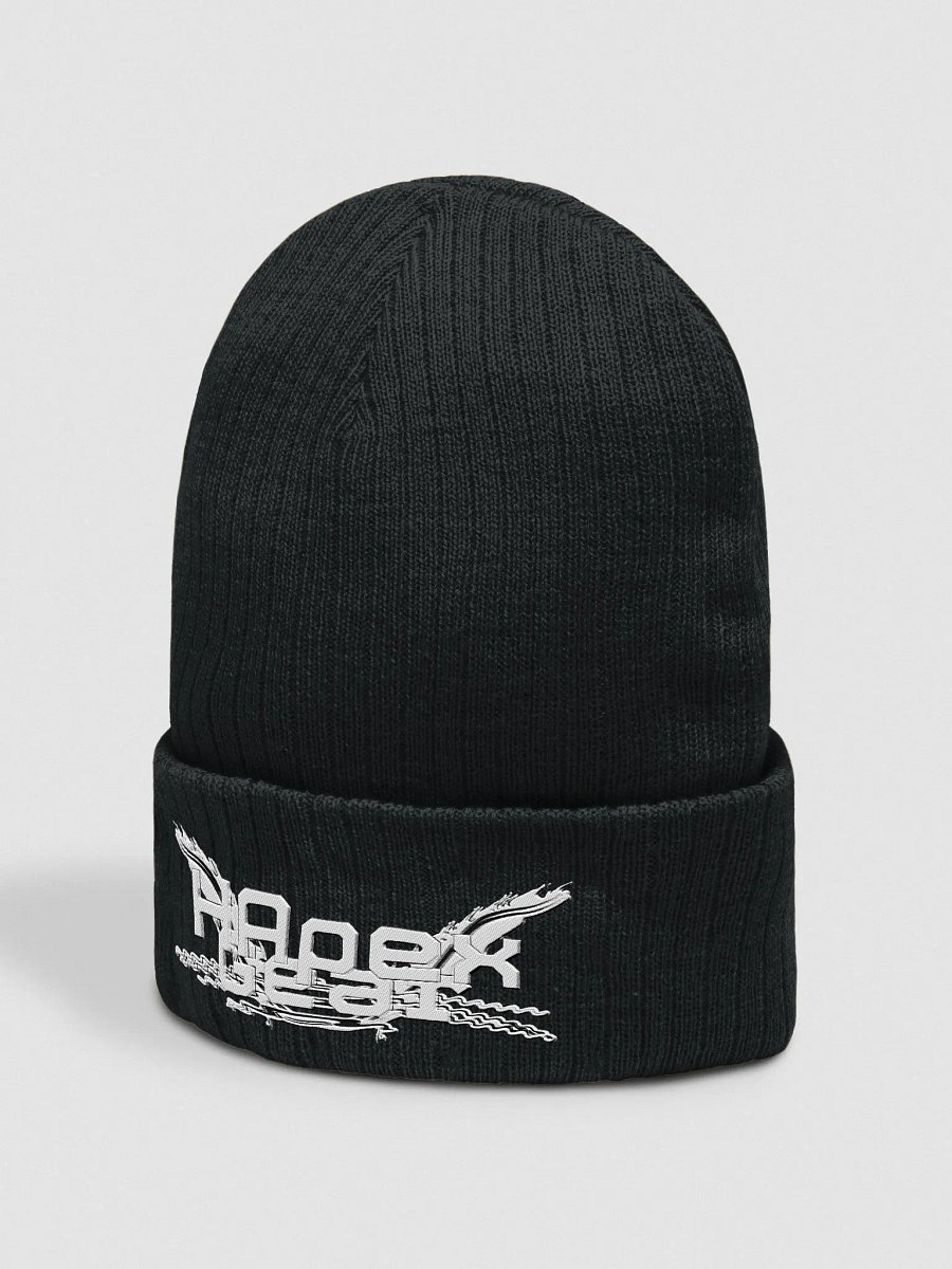 Ribbed Knit Beanie - Embroidery - White HApex Gear Black Logo product image (6)