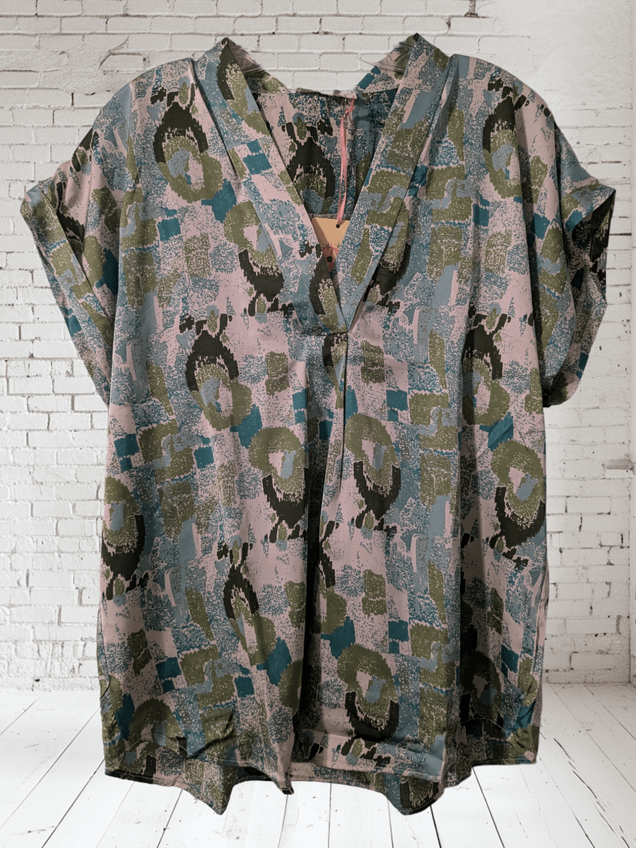 XL Teal and Olive V Neck Collared Short-Sleeve Tee product image (1)
