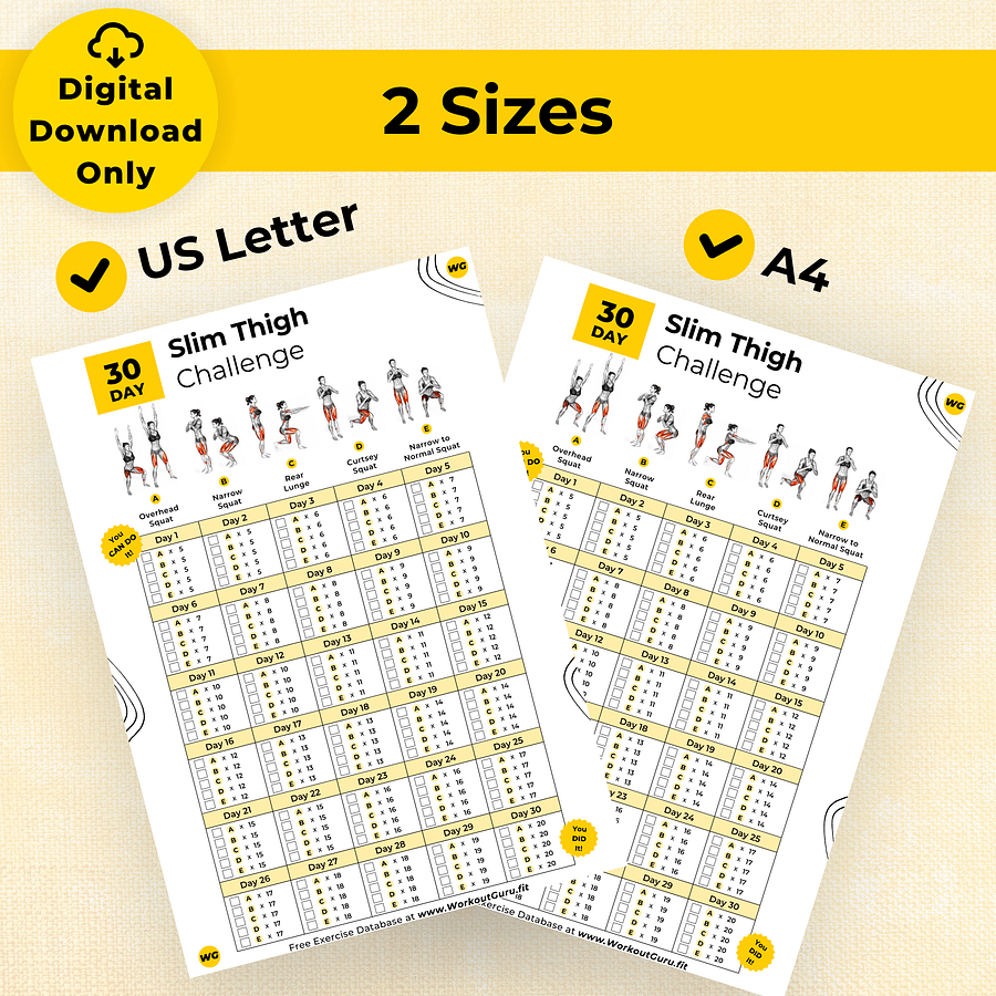 30 Day Slim Thigh Challenge - Printable Workout Tracker product image (6)