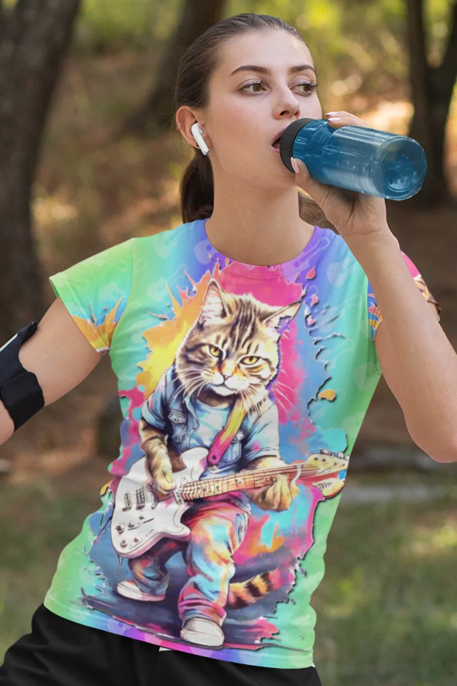Cool Cat Play Guitar All Over Print T shirt ArtsyFartsy