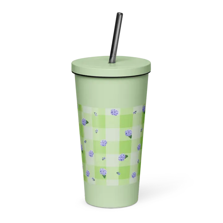Hydrangeas on Gingham Metal Tumbler product image (1)