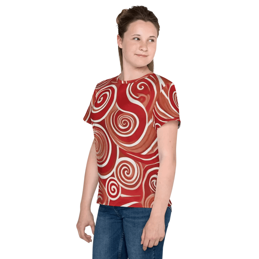 Funky Cherry Swirls Liquid Tie-Dye Youth Crew Neck Tee product image (4)