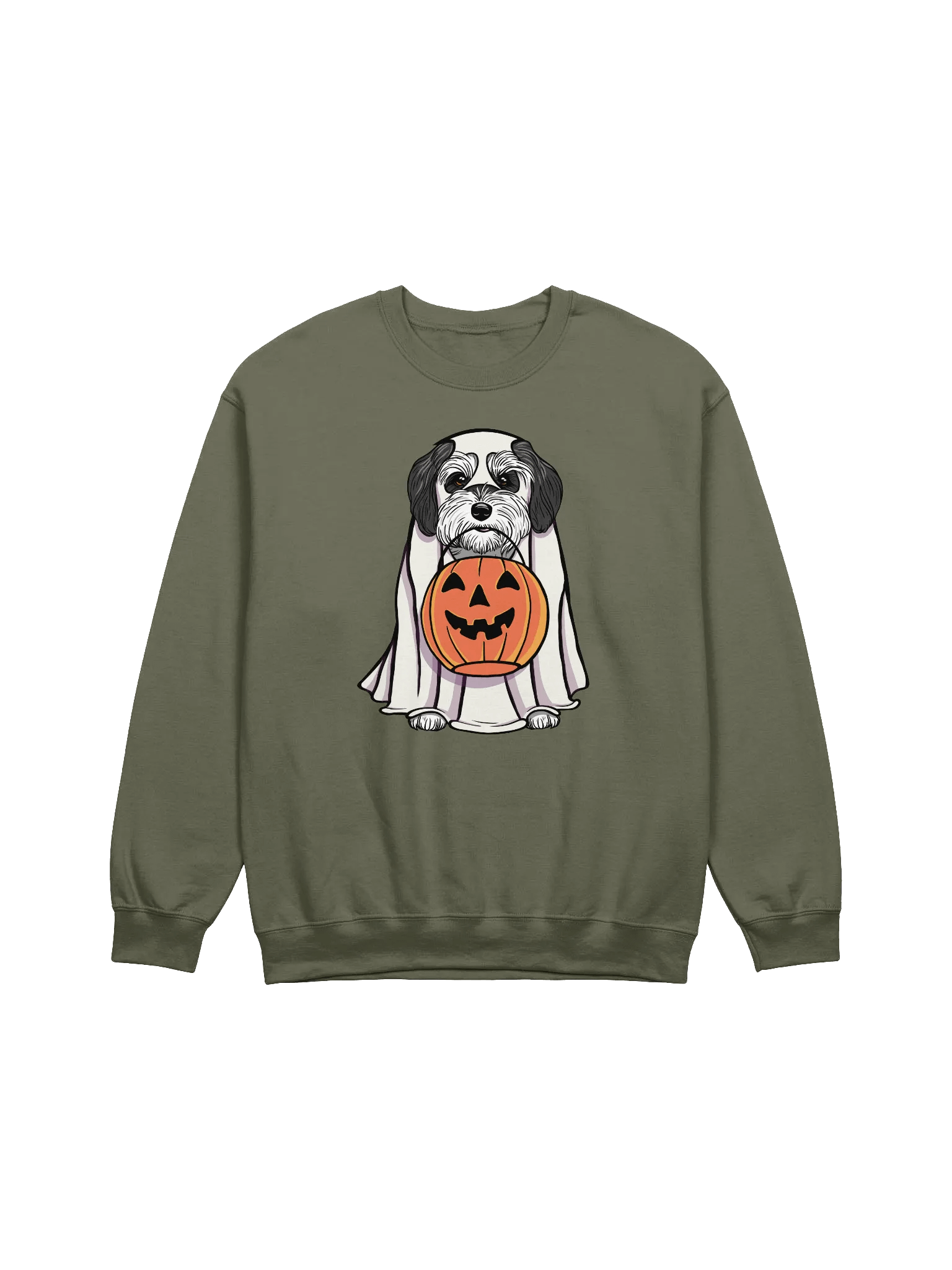 Funny Halloween Havanese(Black & White) Sweatshirt | Funny Havanese Wearing a Ghost Costume and Holding a Pumpkin Basket product image (13)