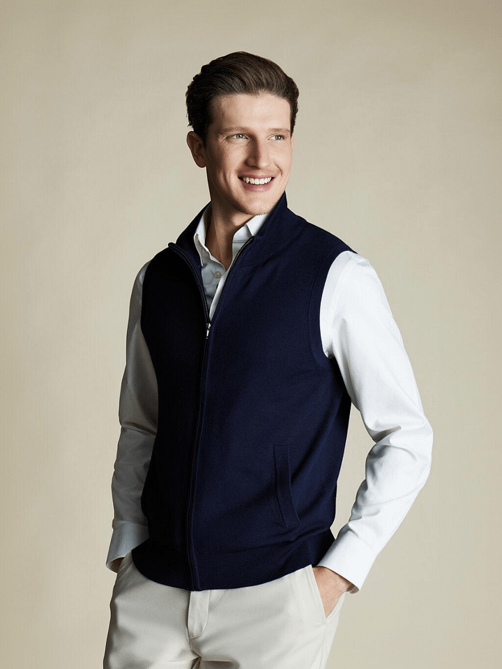 Merino Zip Through Vest – Navy product image (1)