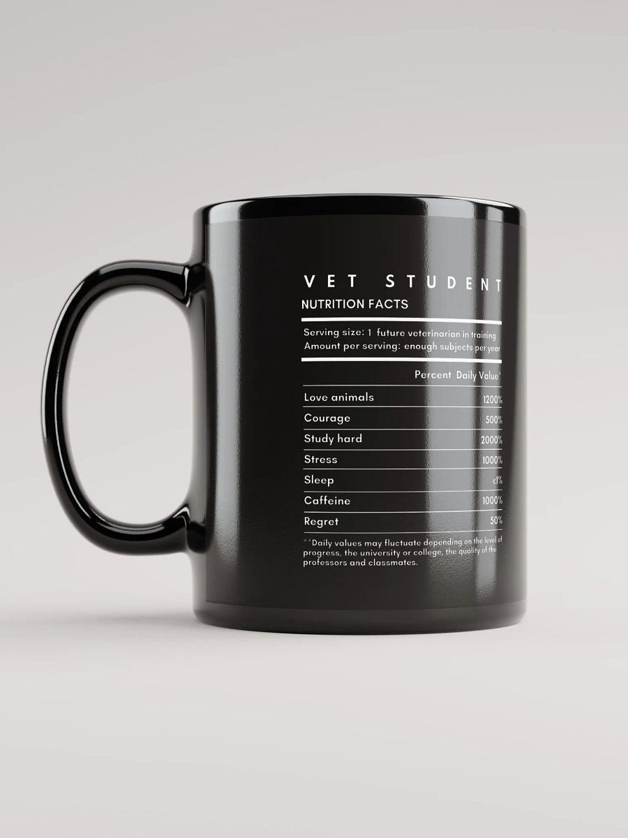 "Vet Student Nutrition Facts" black glossy mug product image (6)
