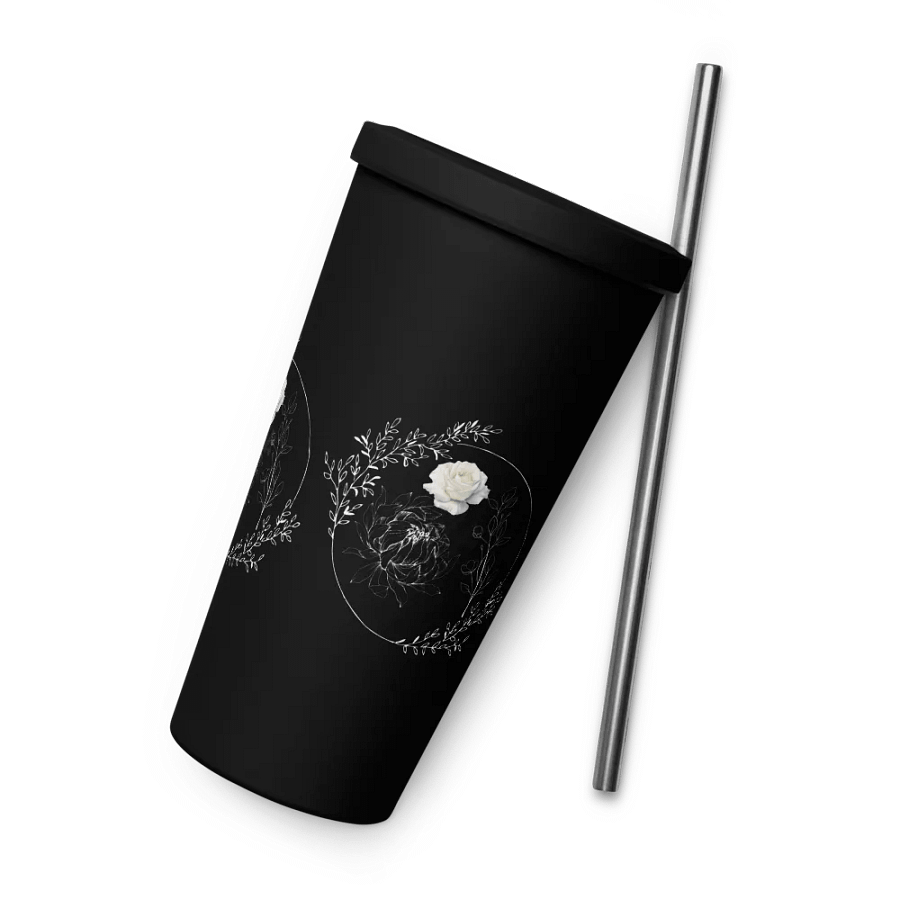 Floral White Line Tumbler with Straw product image (8)