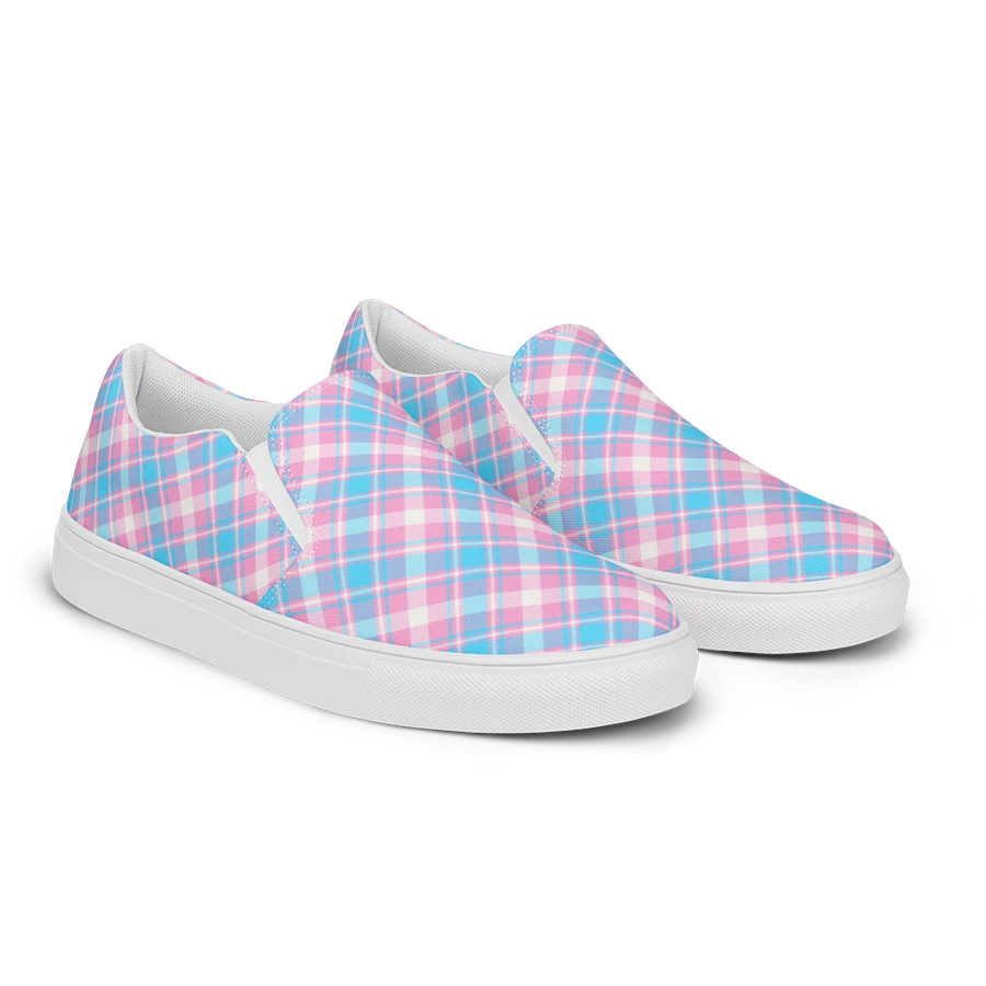 Baby Blue, Pink, and White Plaid Women's Slip-On Shoes product image (2)