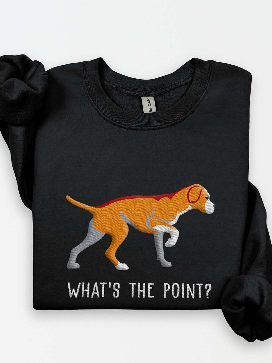 What's the Point? Sweatshirt (Embroidered) of a Portuguese Pointer(Tan) product image (1)