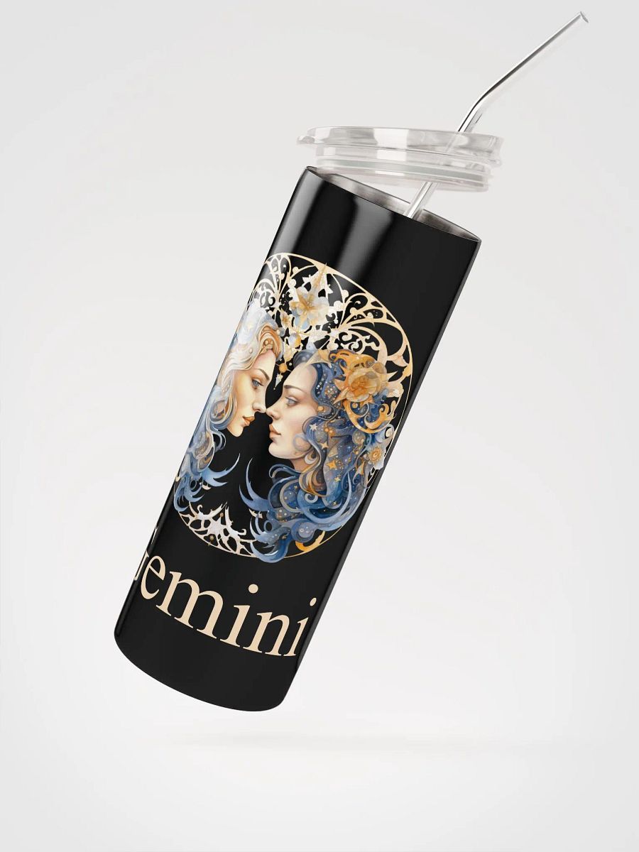 Illustrated Gemini Zodiac Stainless Steel Tumbler - 'Gemini' in Glamorous Gold product image (2)