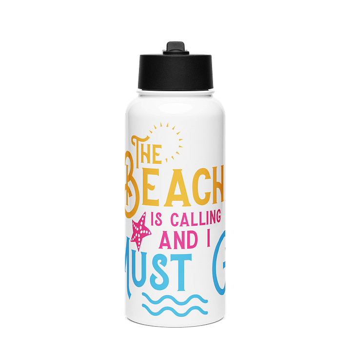 32 oz Insulated Beach Quote Water Bottle – “The Beach Is Calling and I Must Go” product image (1)