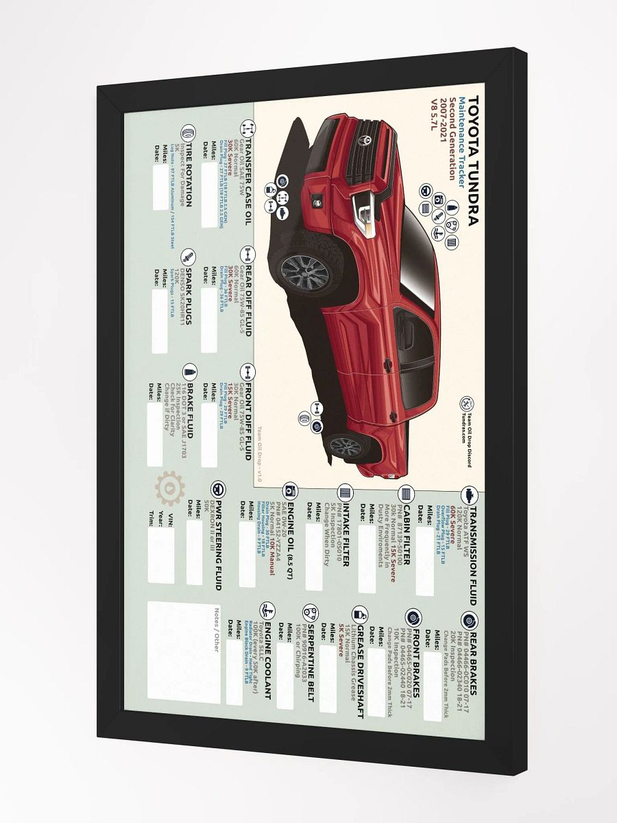 2ND GEN TUNDRA MAINTENANCE TRACKER - Barcelona (Framed) product image (3)