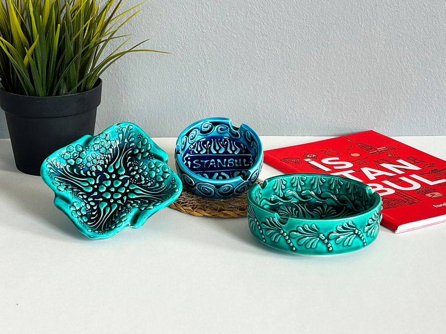 Ceramic turquoise ashtray (11 cm) — handmade pottery, handmade ceramic, home decor, handmade gift, Turkish ceramic product image (5)