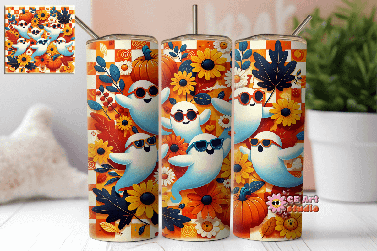 Funny Cute Spooky Ghost Tumbler Wrap PNG product image (1)