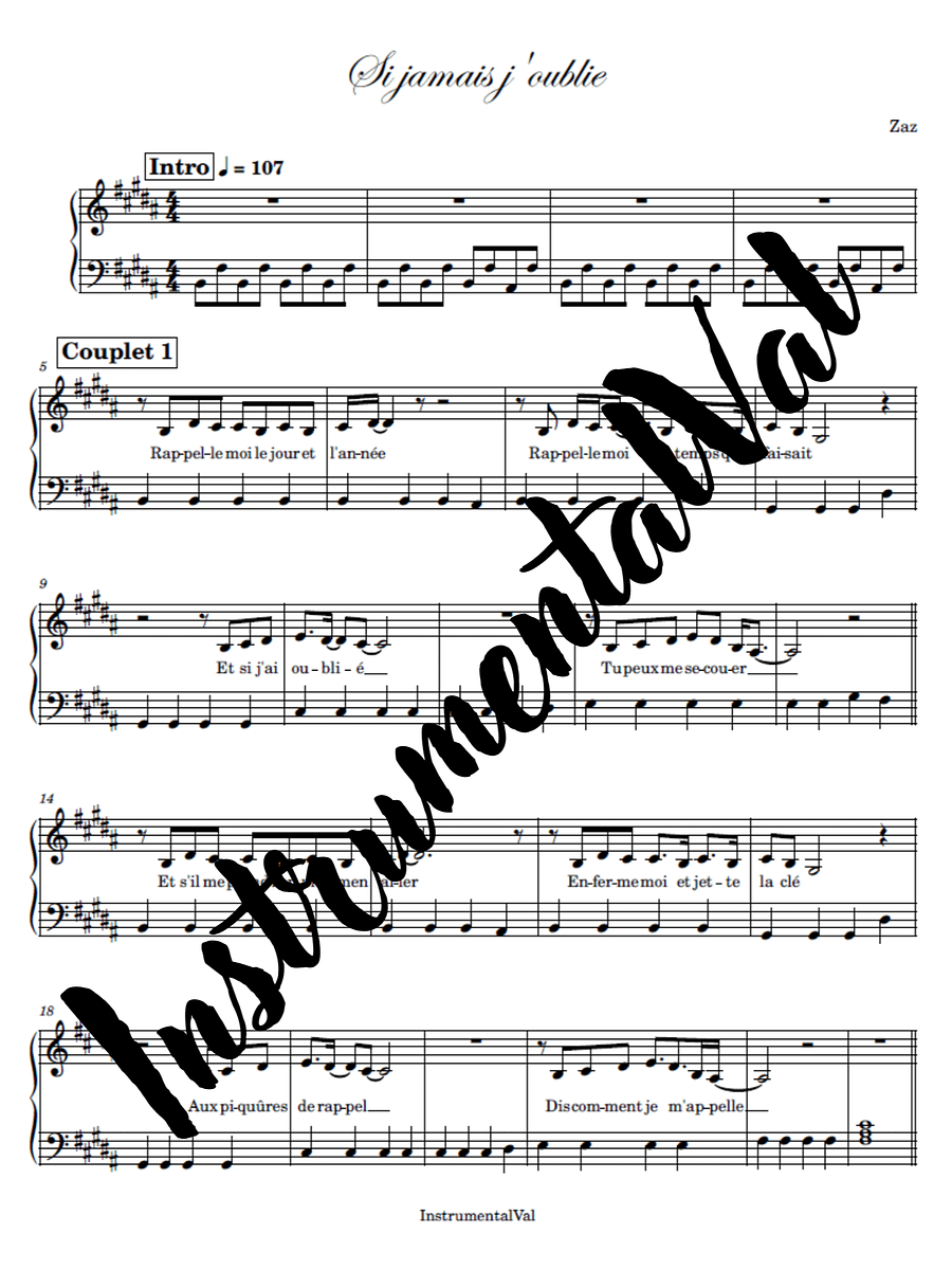 Si jamais j'oublie- ZAZ Piano Solo product image (1)