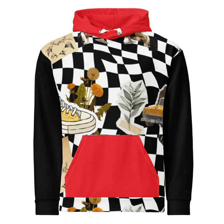 "Forever in Love" Red/Black Checkerboard Collage Hoodie product image (1)