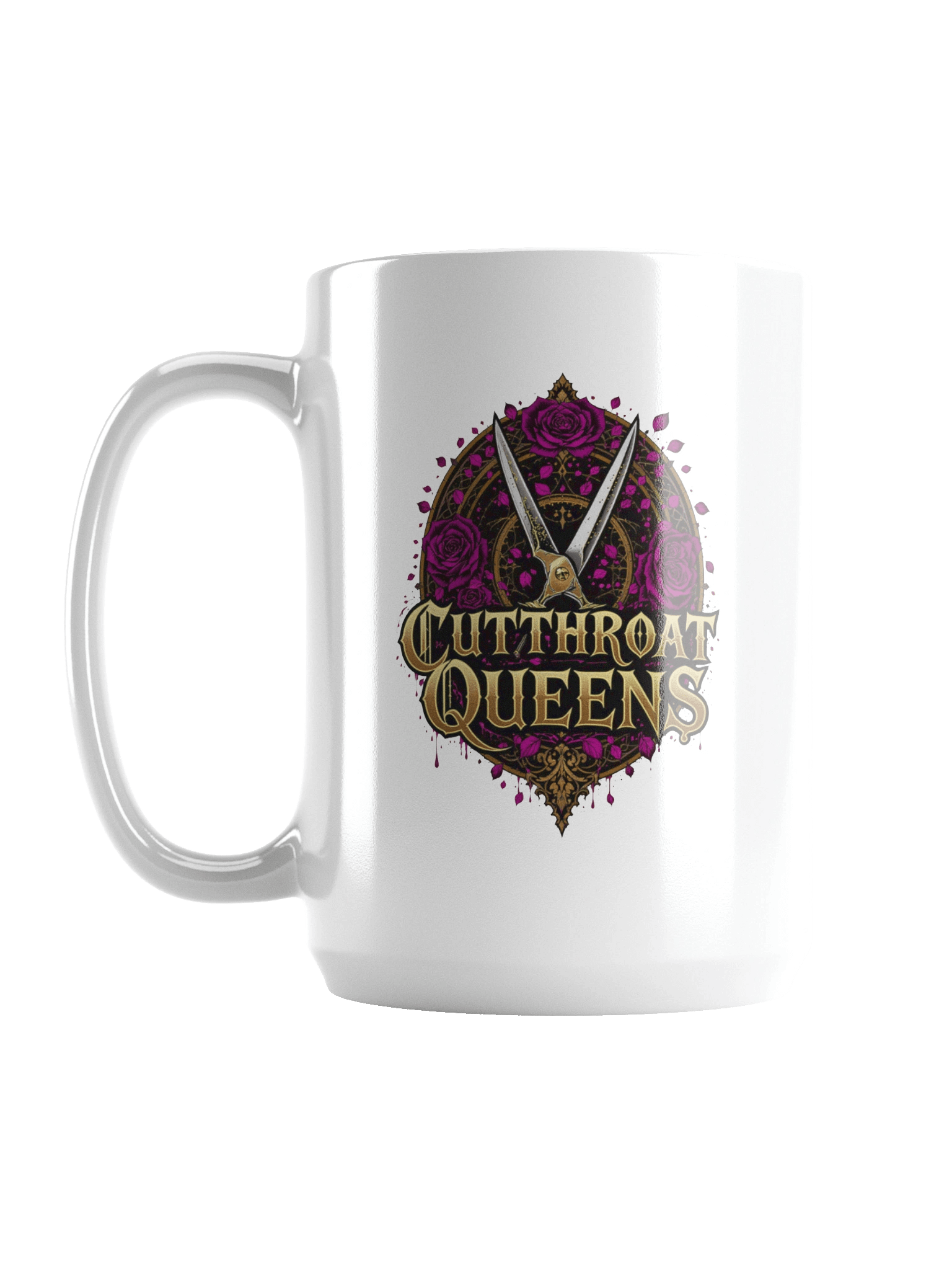 “Cutthroat Queens” Mug 💄⚔️ | Gothic Rose Design | Black Glossy Coffee Cup 15oz product image (1)