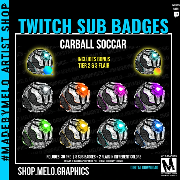 Carball Soccar - Twitch Sub Badges + Bonus Flair | #MadeByMELO product image (1)