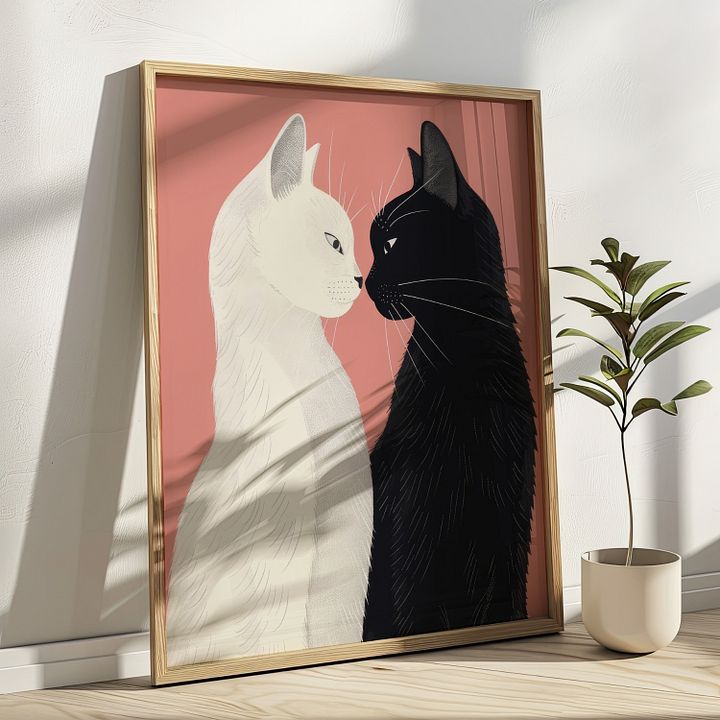 Lover Cats ~ Yin& Yang Valentine Felines Pastel Pink Art Print product image (17)