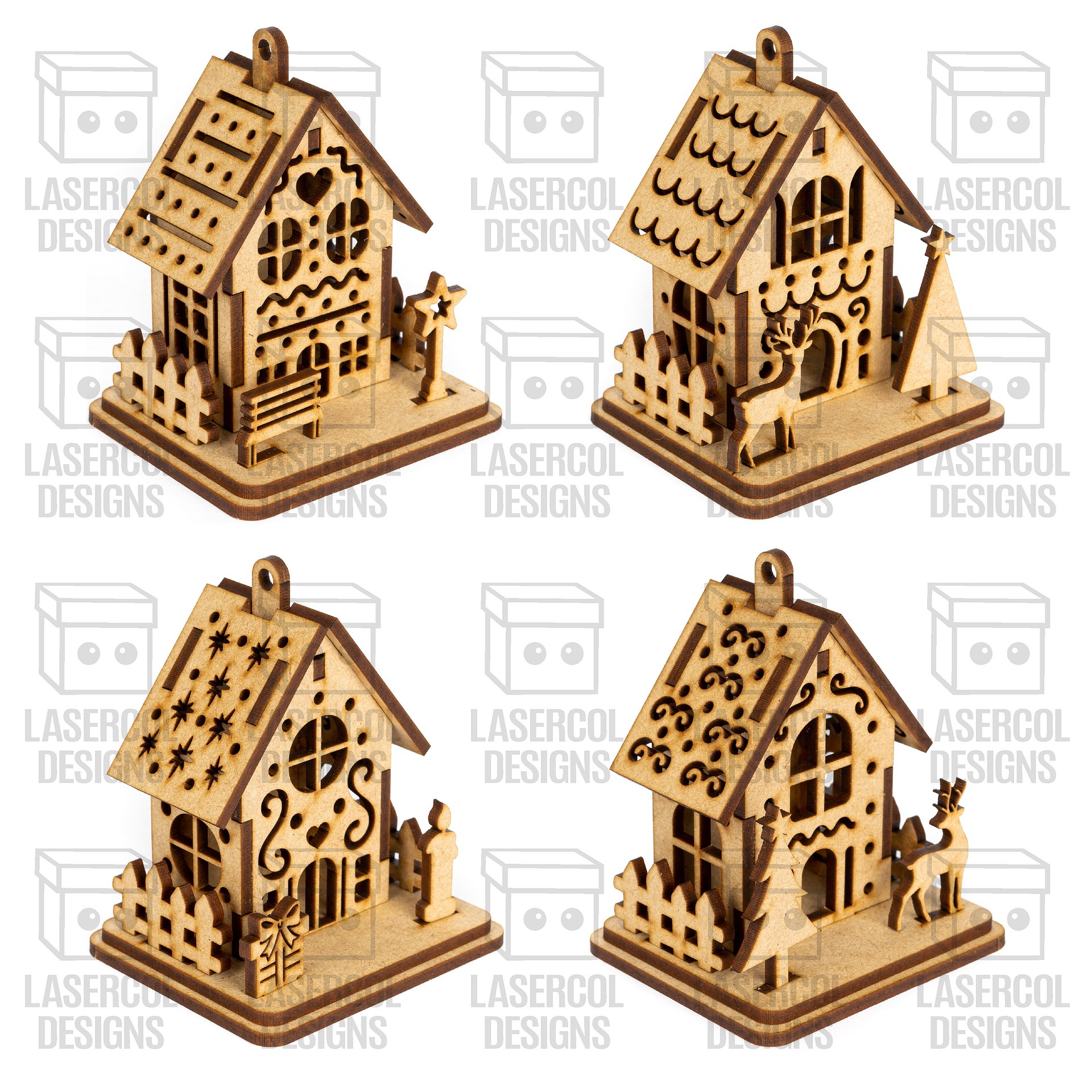 Christmas Houses Ornaments Boxes Set 1 (8 Houses Styles) - Laser Cut Files product image (9)