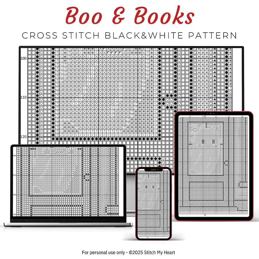 Boo & Books Cross Stitch Pattern product image (4)