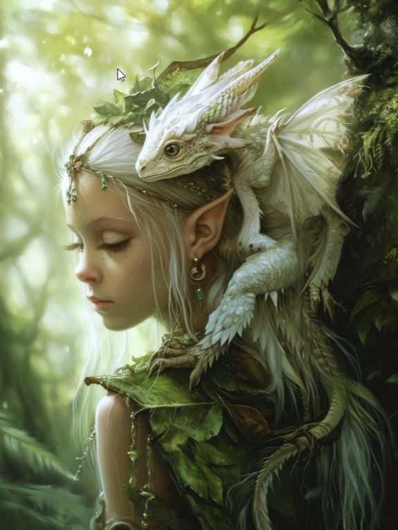 Young elf with her small dragon on the shoulder - Digital download product image (1)