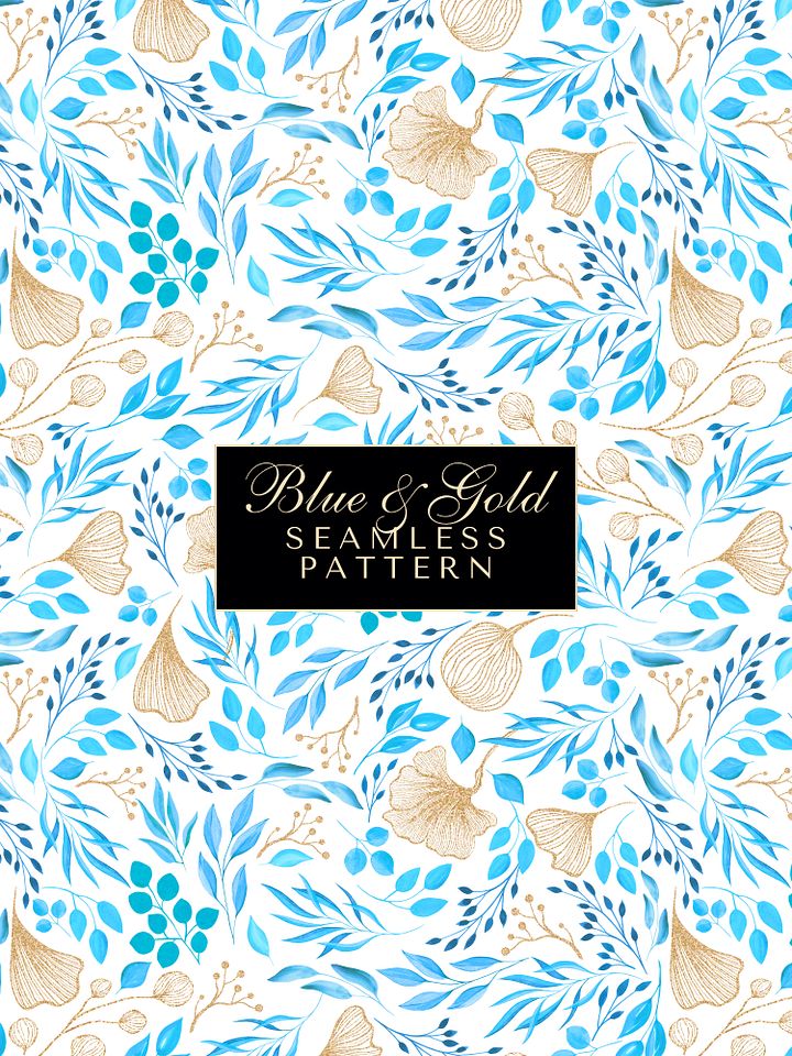 Blue & Gold Premium Watercolor Single Seamless Pattern No5 product image (1)