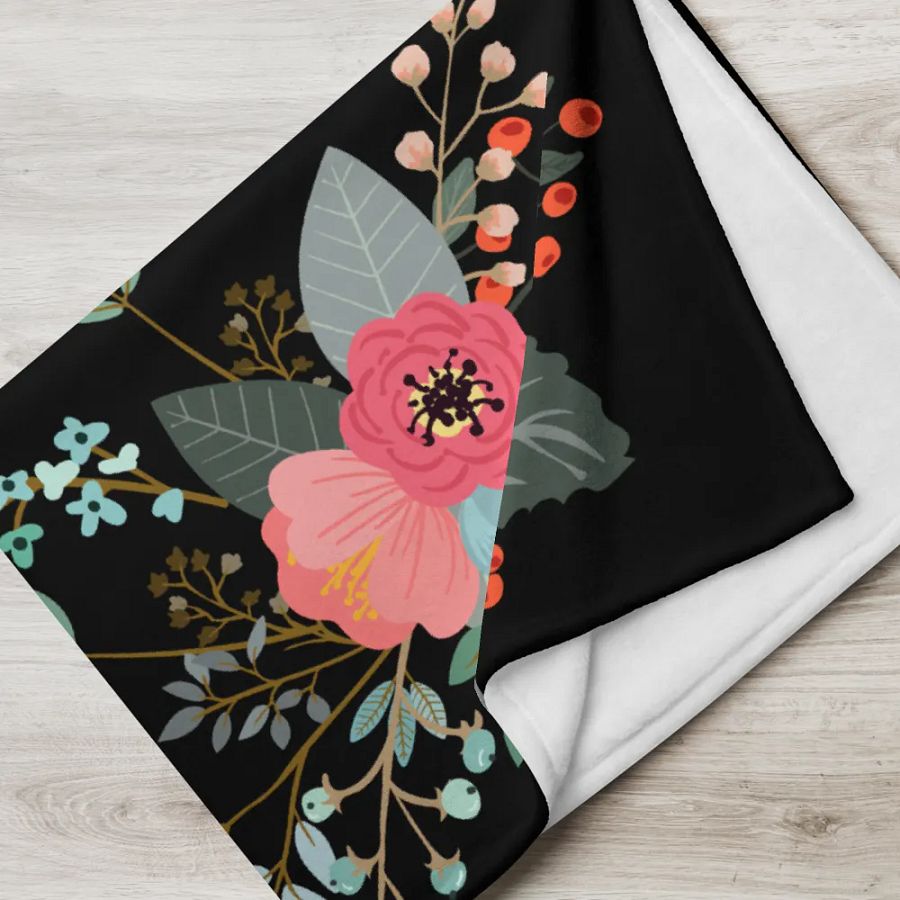Flower on Black and Blue Pattern Throw Blanket | Floral Pattern Blanket product image (6)