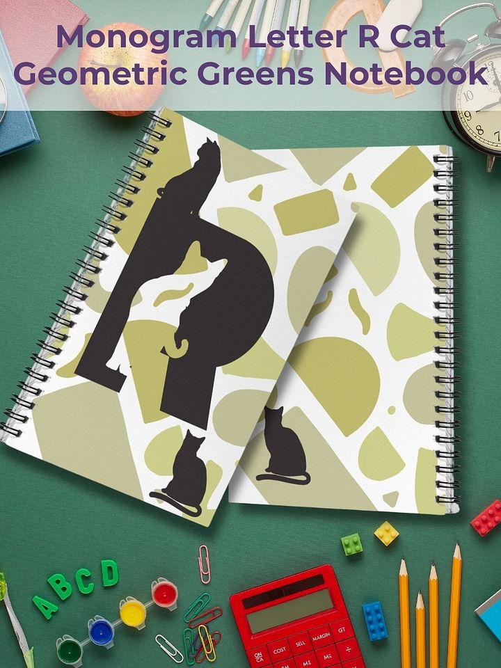 Monogram Letter R Cat Lover Geometric Greens Notebook product image (1)