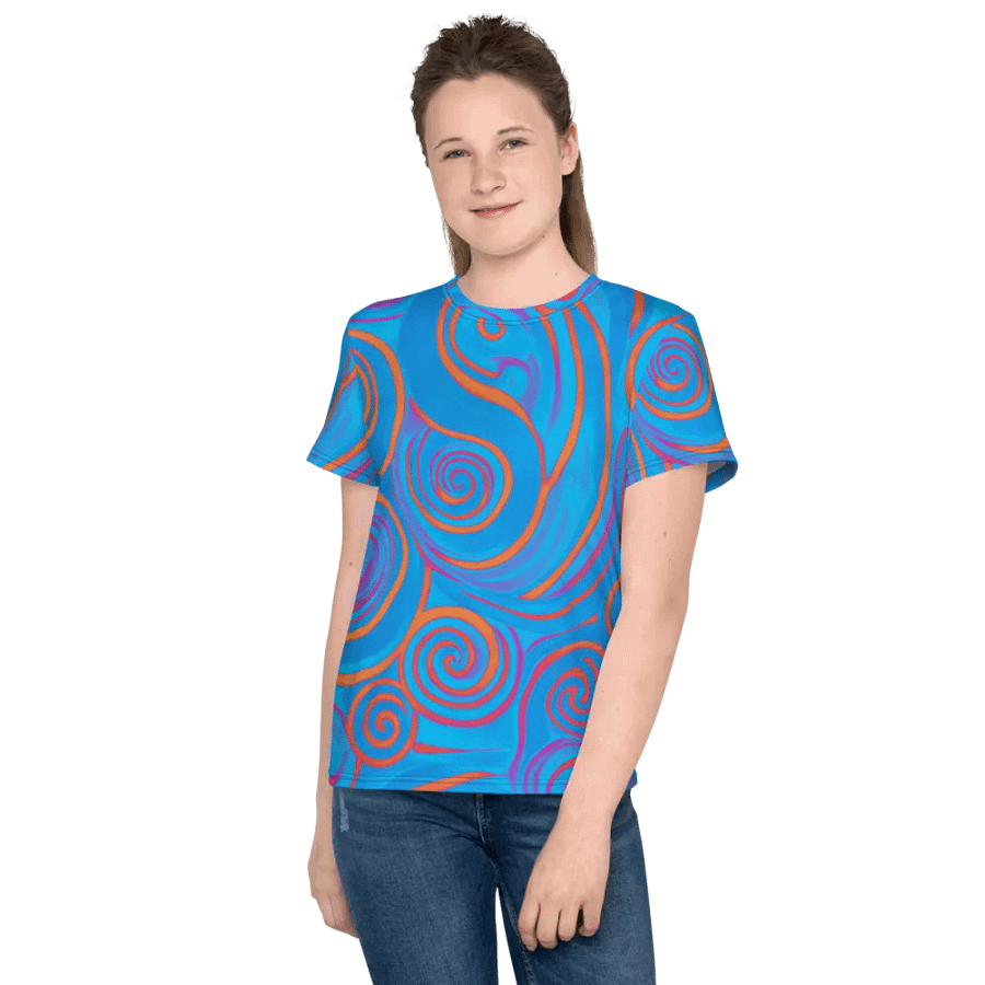 Funky Blue Dreams Liquid Tie-Dye Youth Crew Neck Tee product image (3)