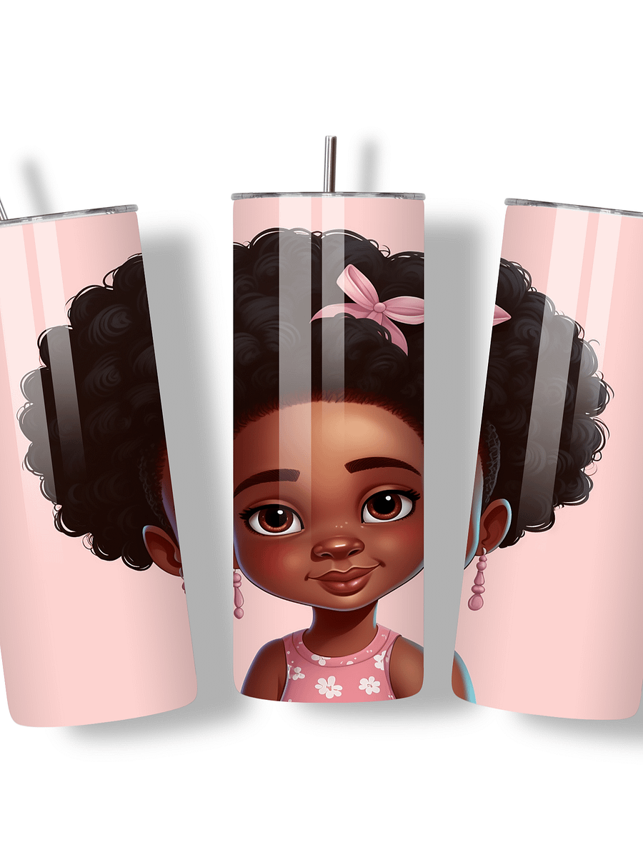 Adorable Afro Princess 20oz Skinny Tumbler with Metal Straw – Cute Pink Bow Design for Kids and Adults – Double-Walled Insulated Stainless Steel Tumbler for Hot & Cold Drinks product image (4)