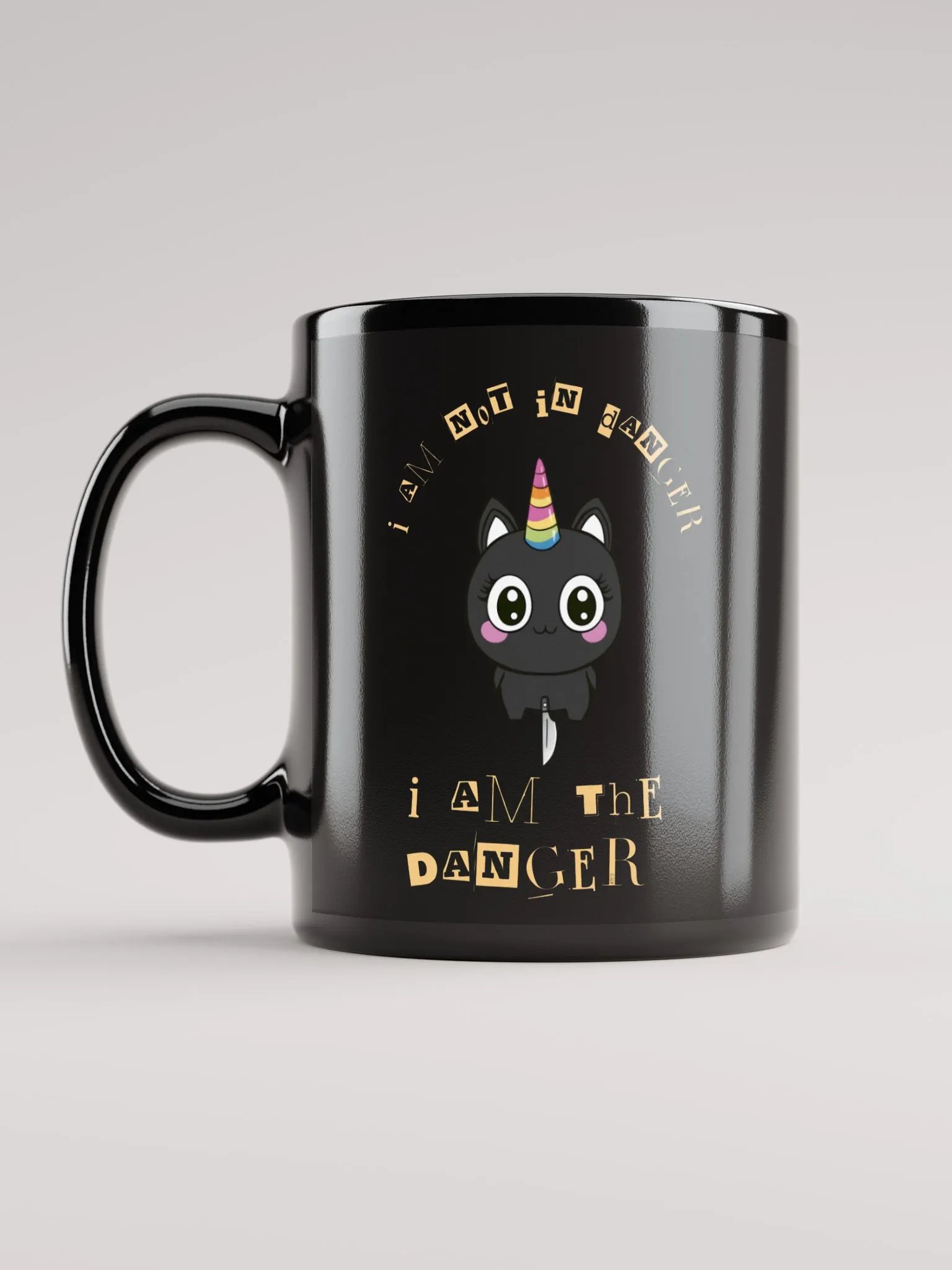Dangerous Kitty Unicorn Glossy Black Mug product image (6)