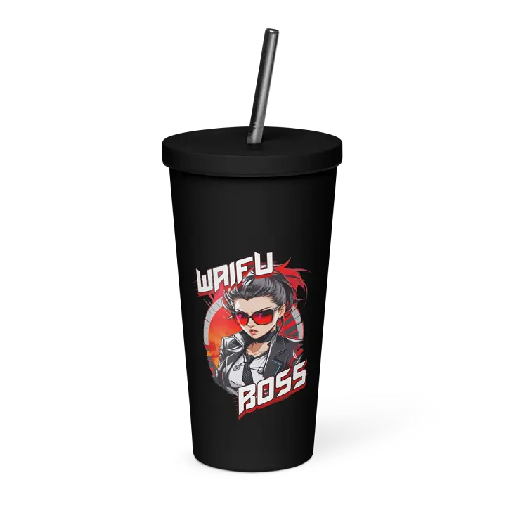 Waifu Boss 20 oz Tumbler Cup - Black - Insulated Tumbler with a Straw v1 product image (1)