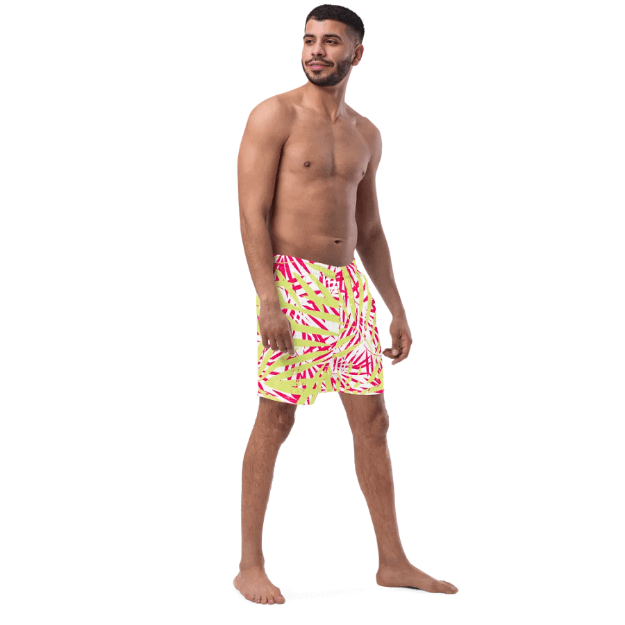 Mens swim trunks tropical yellow and orange   palm leaves design. Fresh and trendy ideal for summer product image (5)