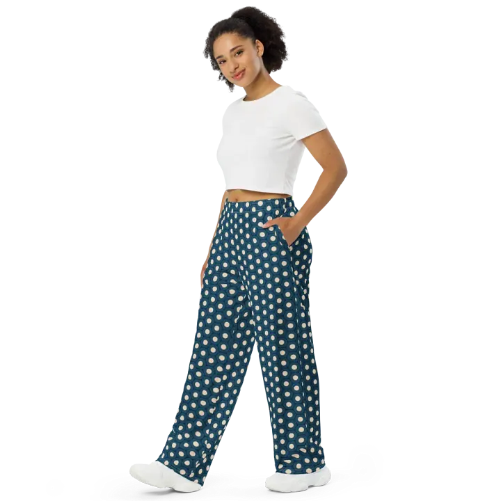 Mini Blue Pastries Topped with Whipped Cream Wide-Leg Pants product image (2)