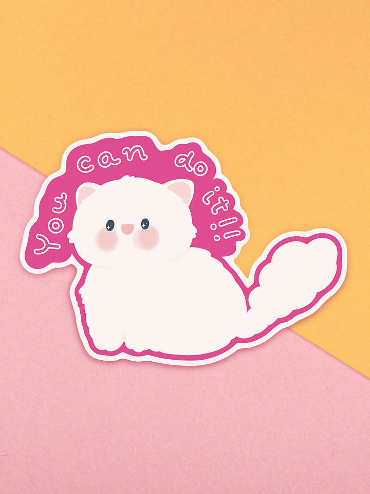 You can do it! Cheering Cat Vinyl Sticker product image (1)